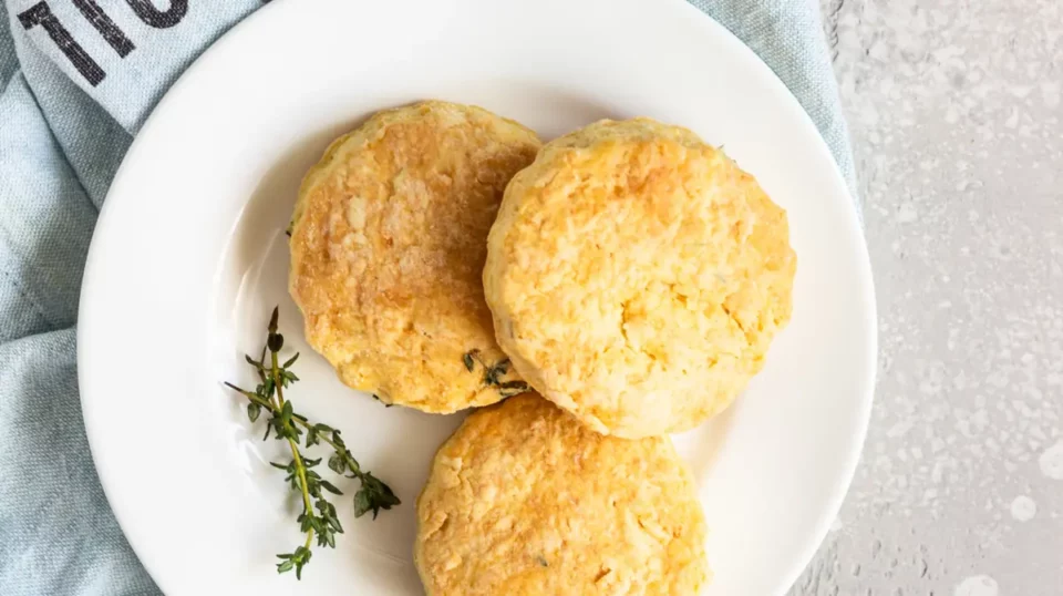 Cookies salés au parmesan et au thym dans une assiette blanche